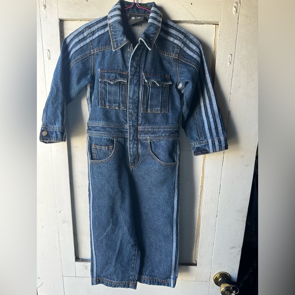 adidas Kids Blue Denim Jumpsuit with Signature Stripes